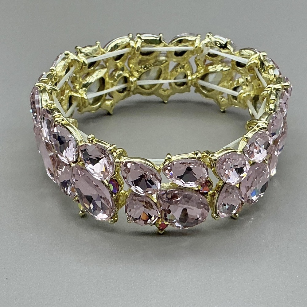 Ever Faith Bracelet Pink Crystal Gold Tone Stretch Bangle Womens Fashion Jewelry